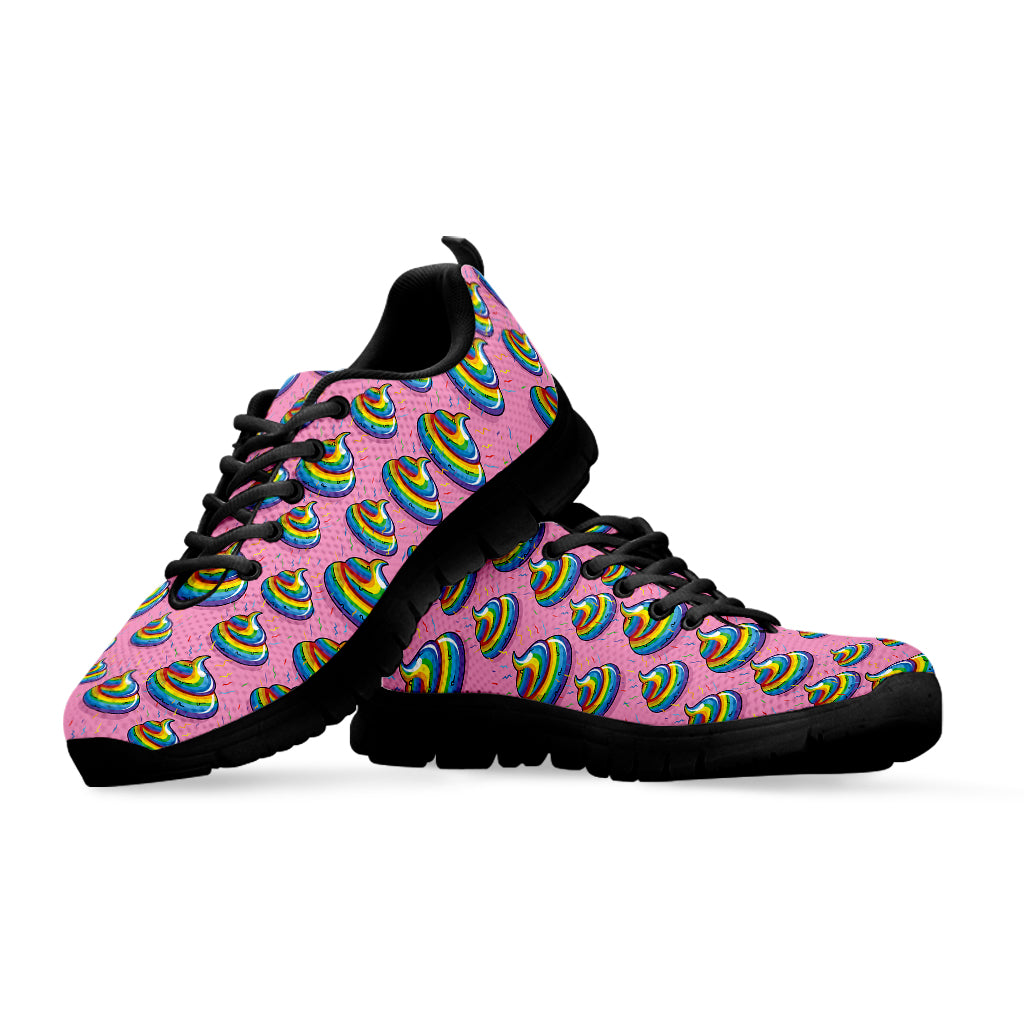 Rainbow Poop Pattern Print Black Sneakers