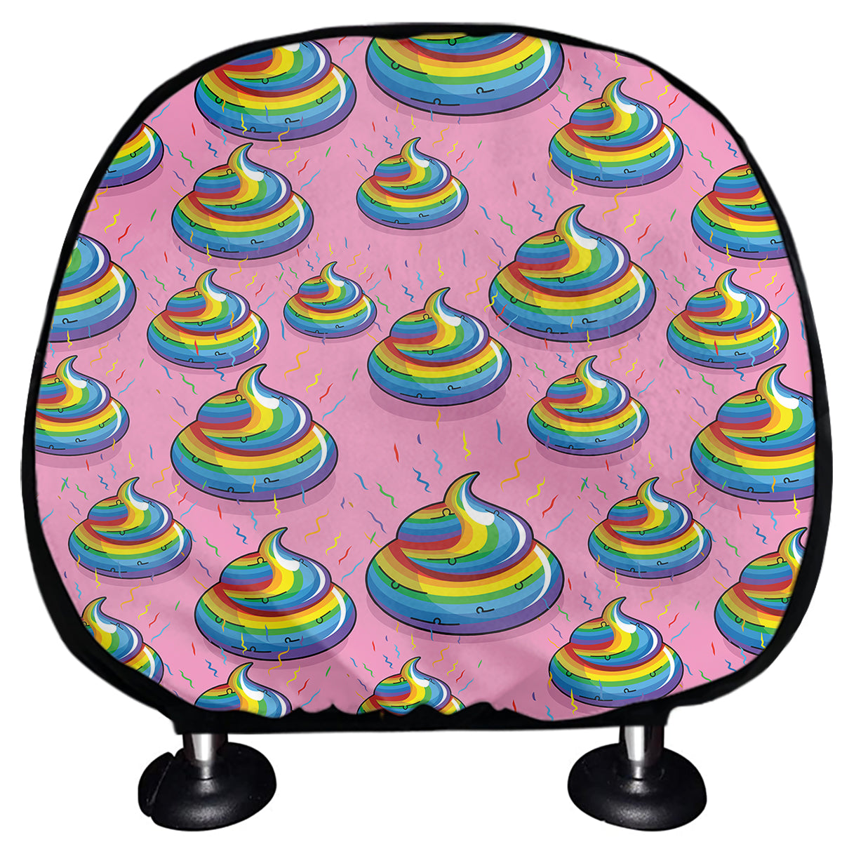 Rainbow Poop Pattern Print Car Headrest Covers