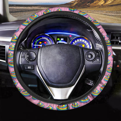 Rainbow Poop Pattern Print Car Steering Wheel Cover