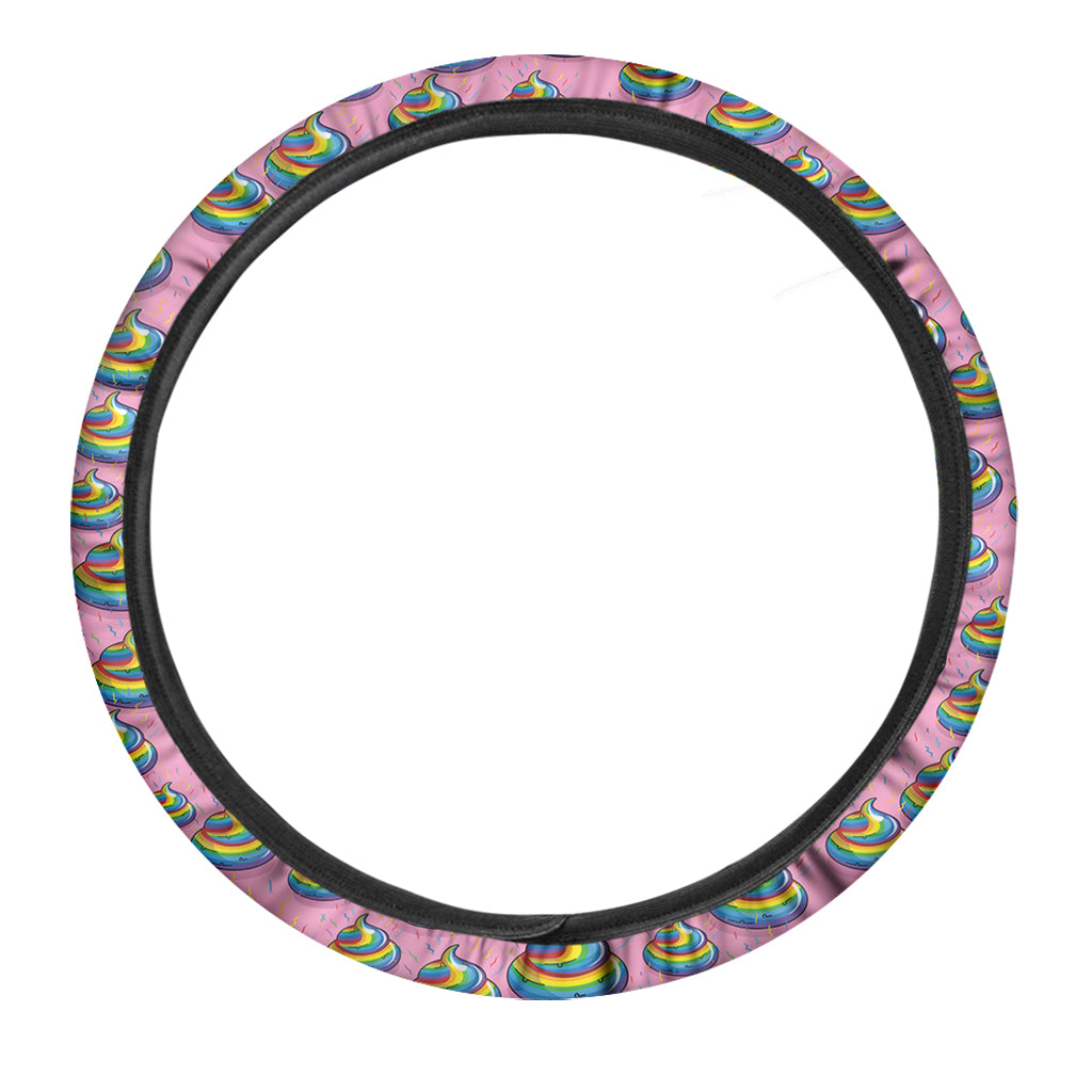 Rainbow Poop Pattern Print Car Steering Wheel Cover