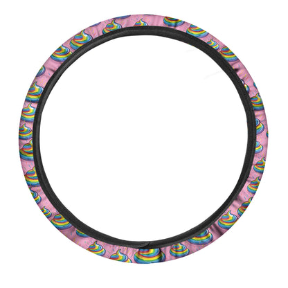 Rainbow Poop Pattern Print Car Steering Wheel Cover