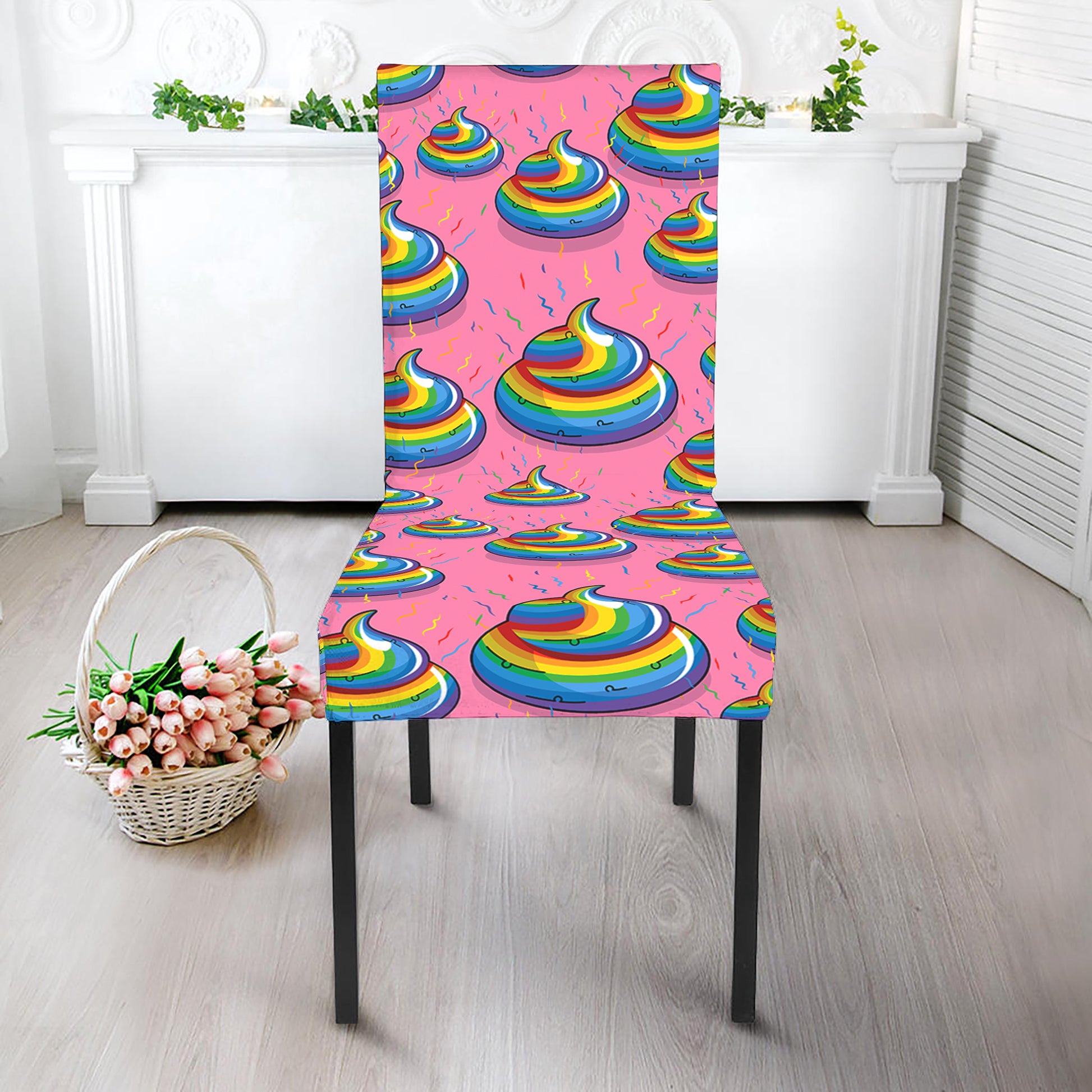 Rainbow Poop Pattern Print Dining Chair Slipcover