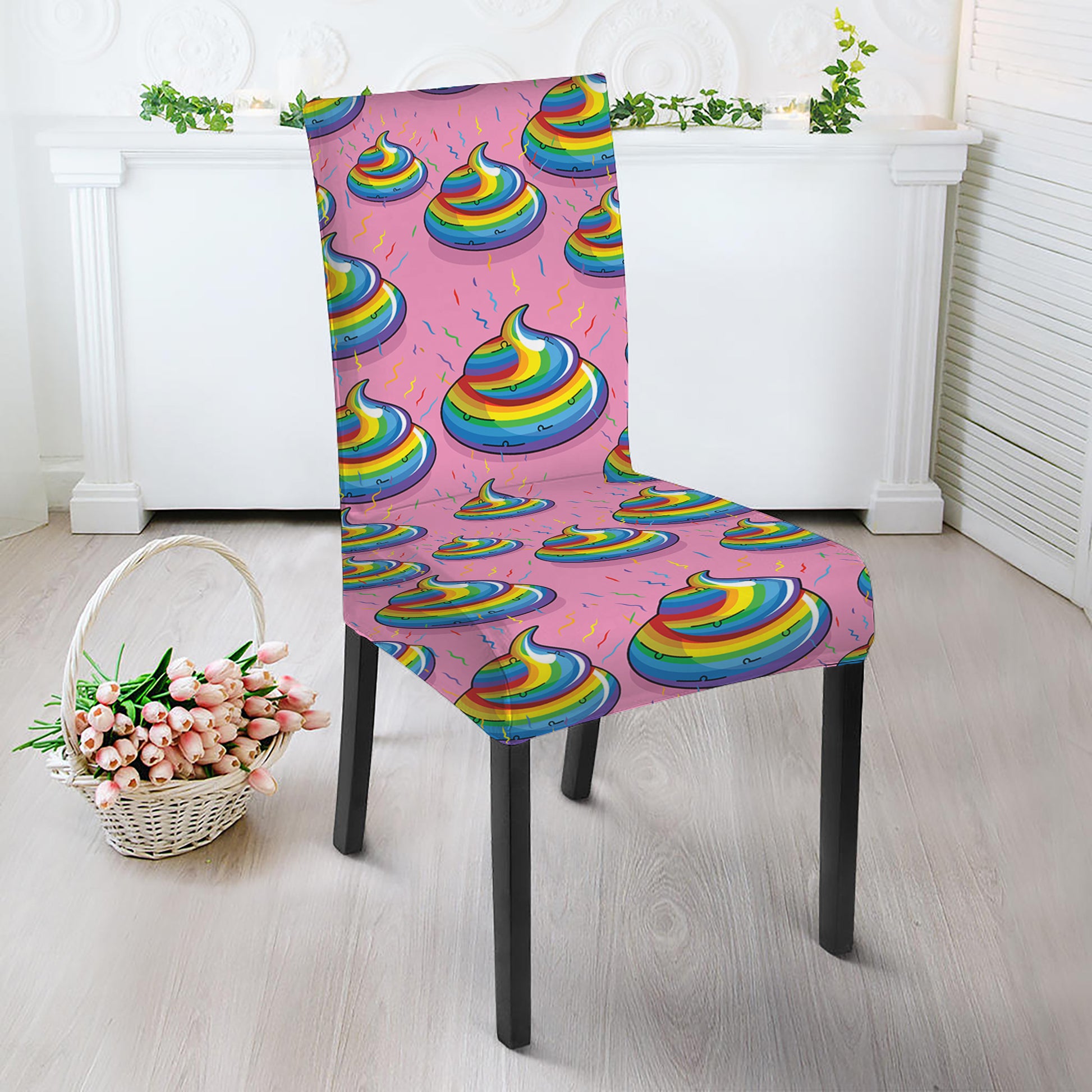 Rainbow Poop Pattern Print Dining Chair Slipcover
