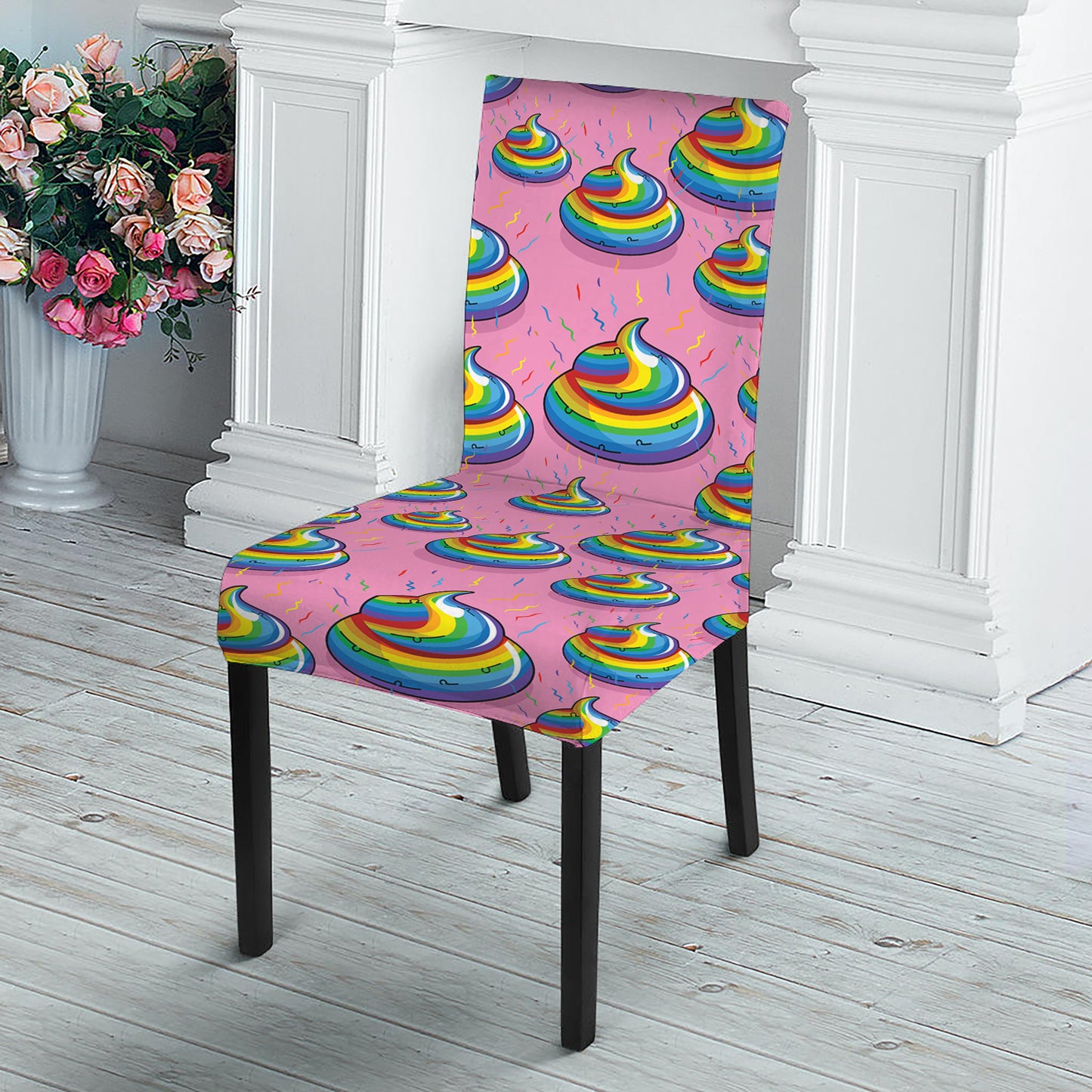 Rainbow Poop Pattern Print Dining Chair Slipcover