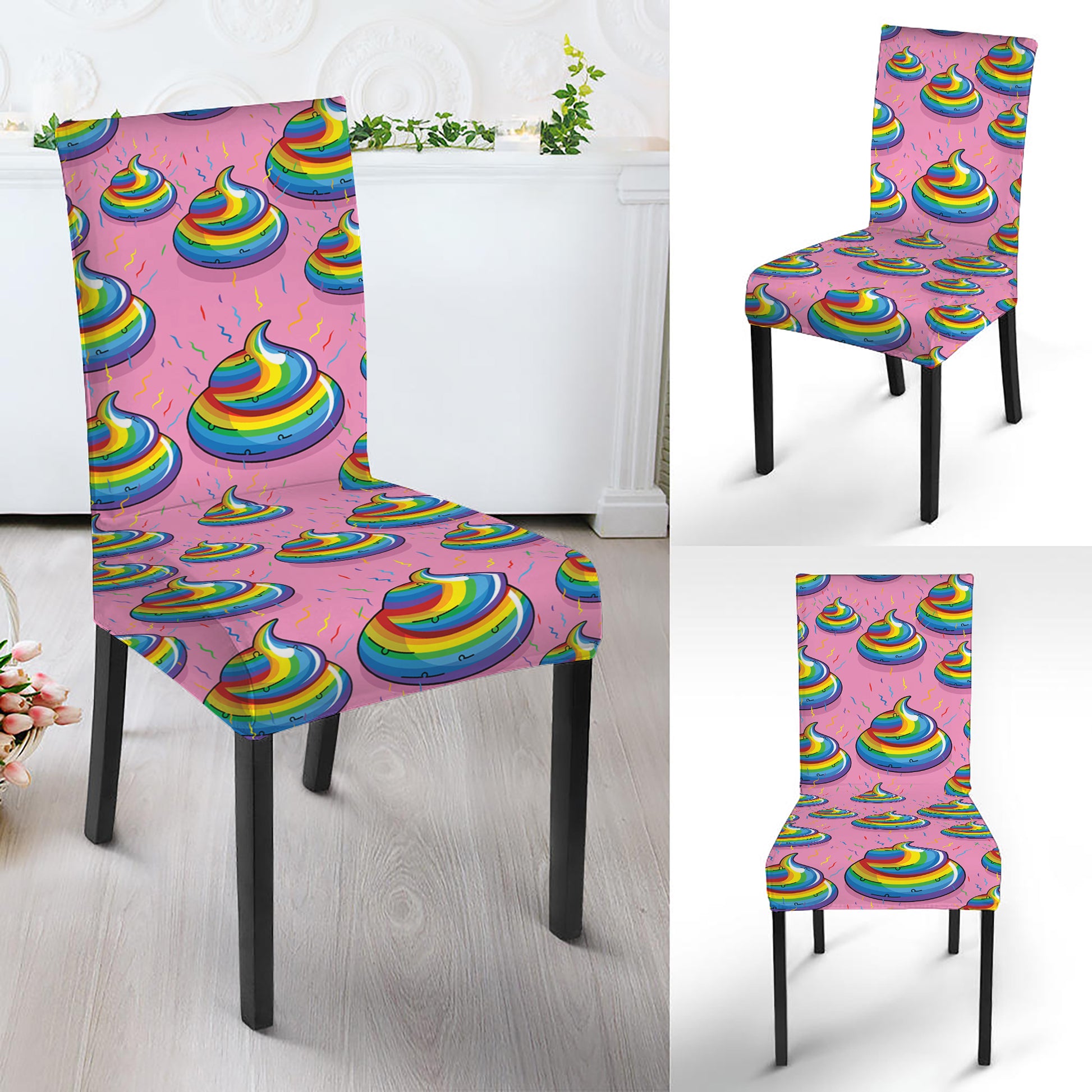 Rainbow Poop Pattern Print Dining Chair Slipcover