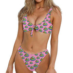 Rainbow Poop Pattern Print Front Bow Tie Bikini