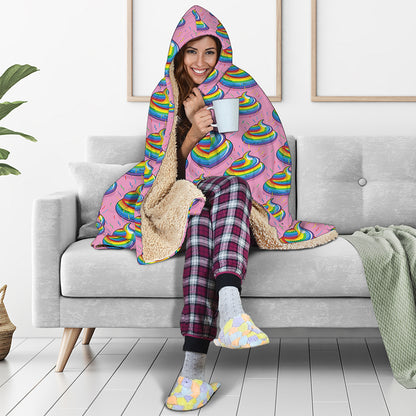 Rainbow Poop Pattern Print Hooded Blanket