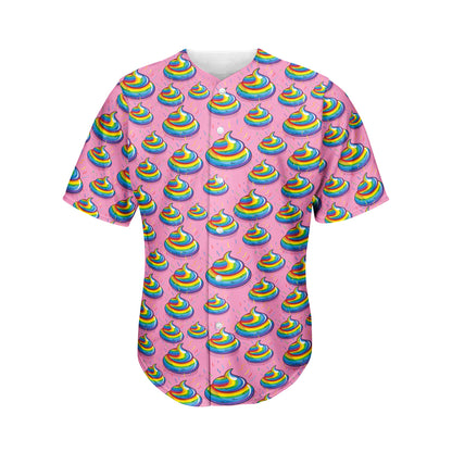 Rainbow Poop Pattern Print Men's Baseball Jersey