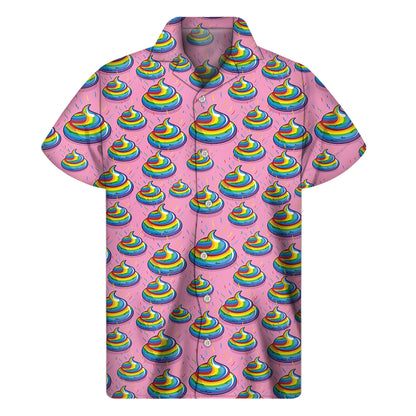 Rainbow Poop Pattern Print Men's Short Sleeve Shirt