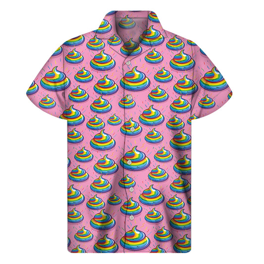 Rainbow Poop Pattern Print Men's Short Sleeve Shirt