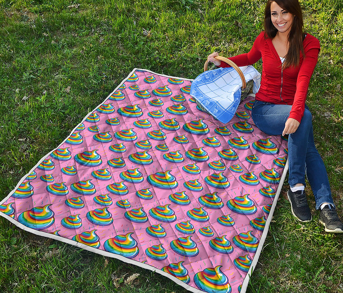 Rainbow Poop Pattern Print Quilt
