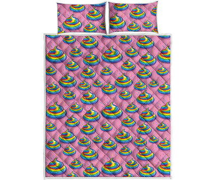 Rainbow Poop Pattern Print Quilt Bed Set