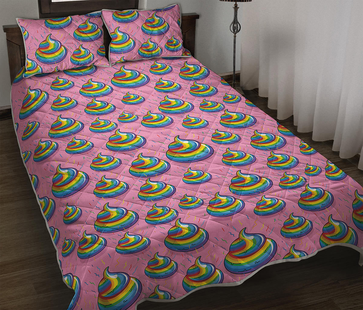 Rainbow Poop Pattern Print Quilt Bed Set
