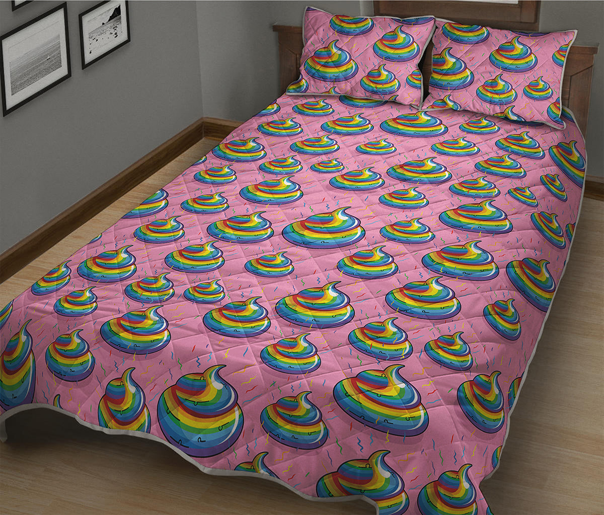 Rainbow Poop Pattern Print Quilt Bed Set