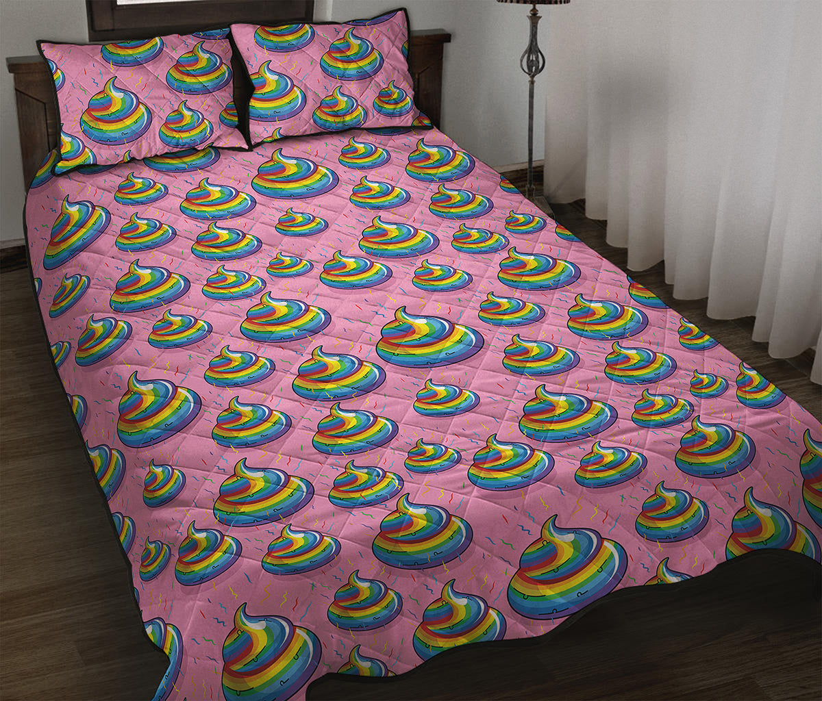 Rainbow Poop Pattern Print Quilt Bed Set