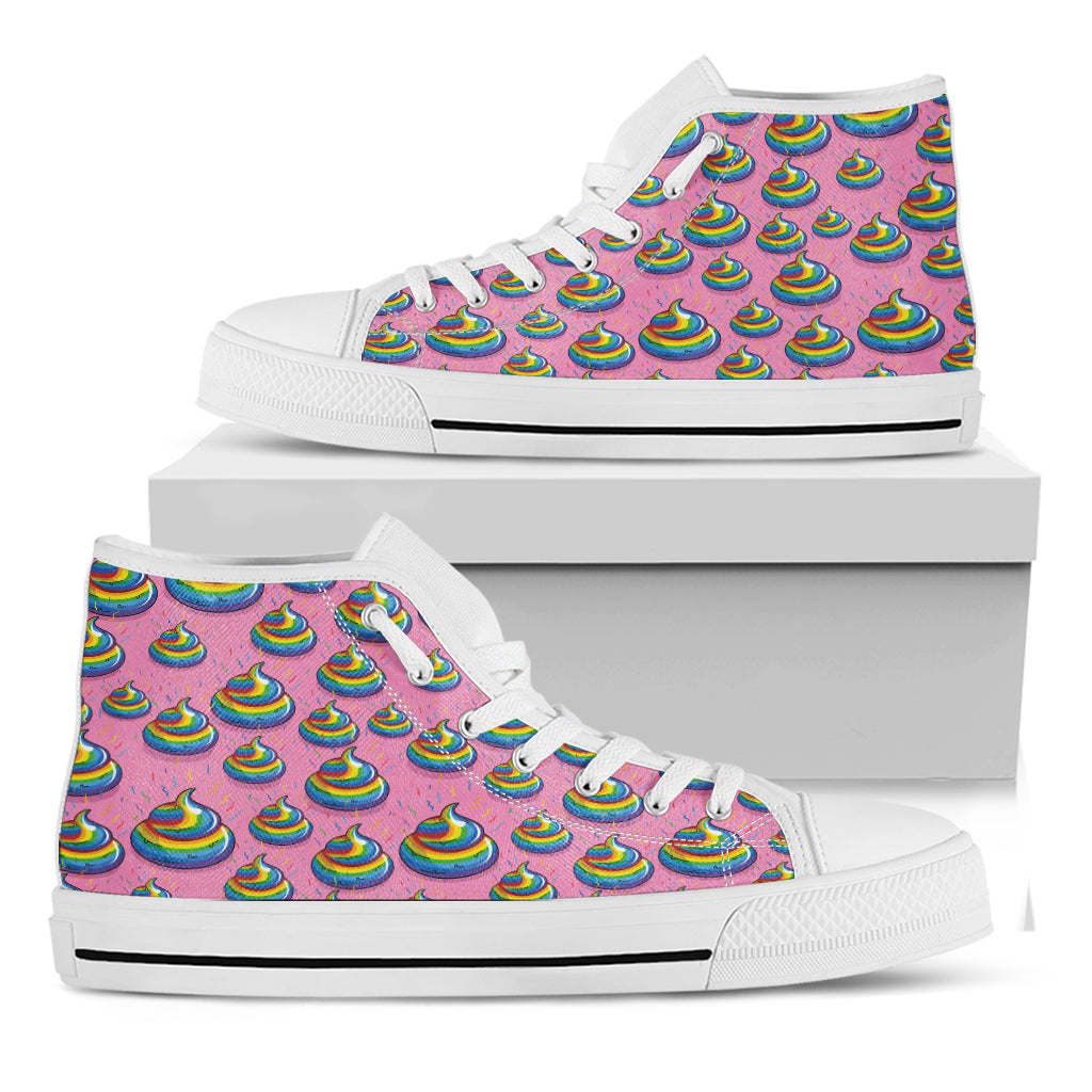 Rainbow Poop Pattern Print White High Top Shoes