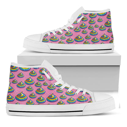 Rainbow Poop Pattern Print White High Top Shoes