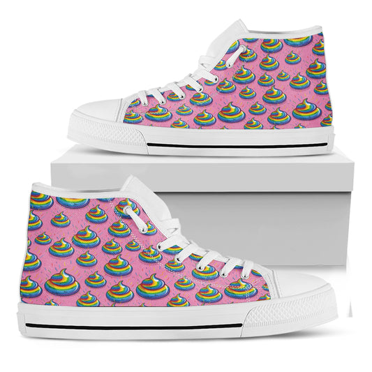 Rainbow Poop Pattern Print White High Top Shoes