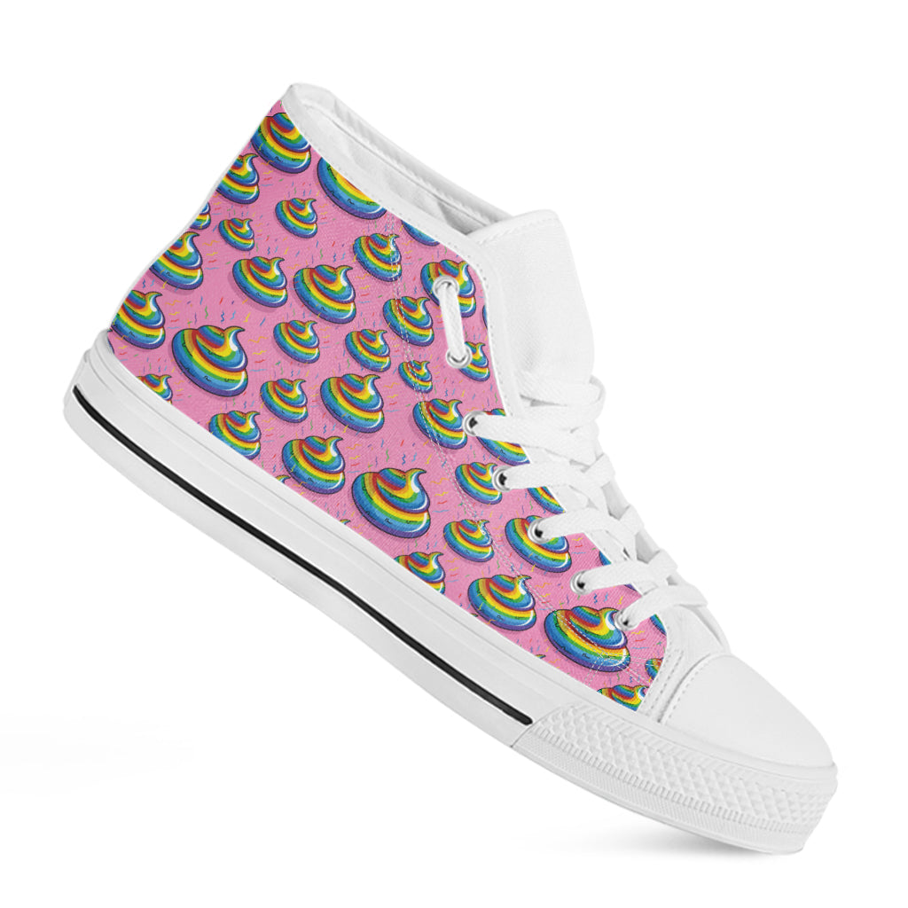 Rainbow Poop Pattern Print White High Top Shoes