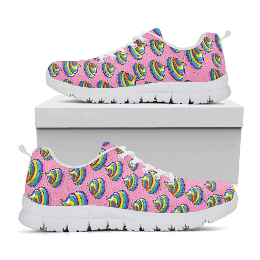 Rainbow Poop Pattern Print White Sneakers