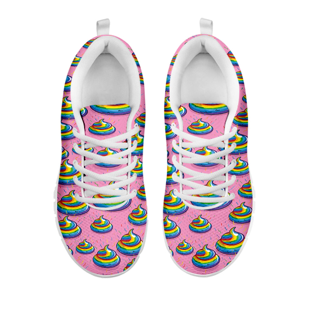 Rainbow Poop Pattern Print White Sneakers