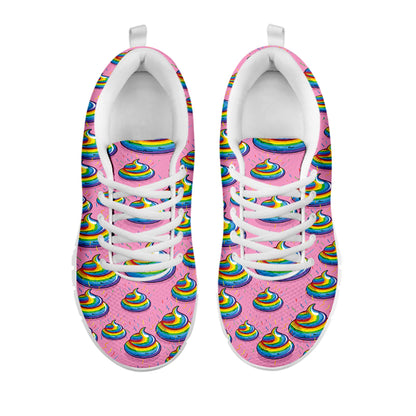 Rainbow Poop Pattern Print White Sneakers