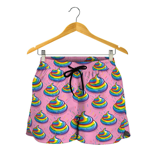 Rainbow Poop Pattern Print Women's Shorts