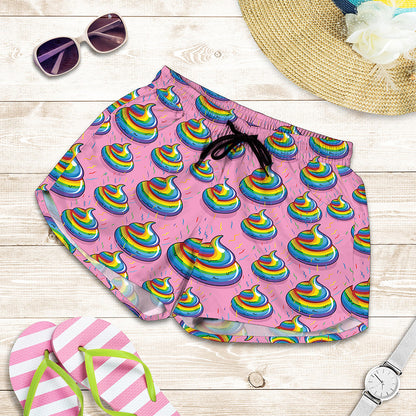 Rainbow Poop Pattern Print Women's Shorts