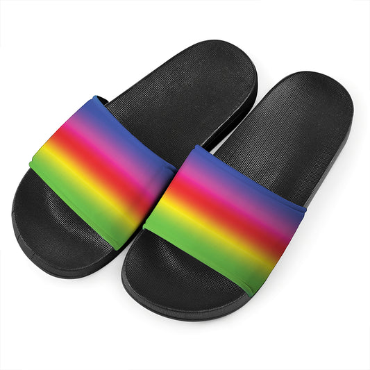 Rainbow Print Black Slide Sandals