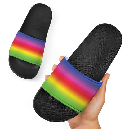Rainbow Print Black Slide Sandals