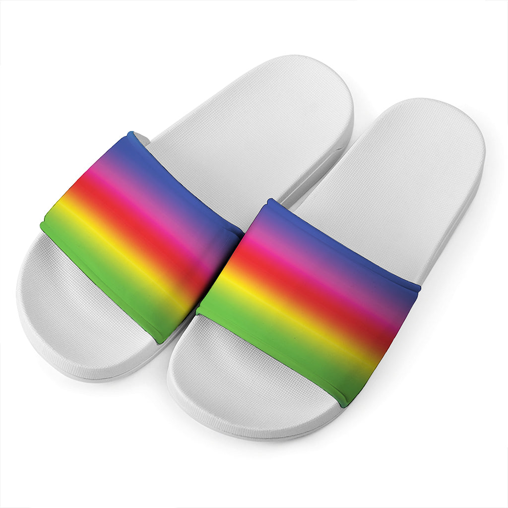 Rainbow Print White Slide Sandals