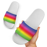 Rainbow Print White Slide Sandals