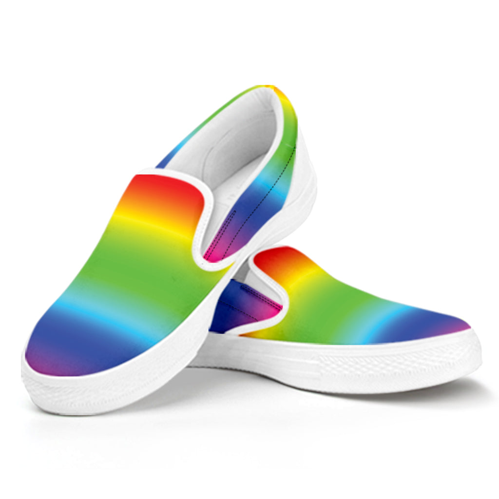 Rainbow Print White Slip On Shoes