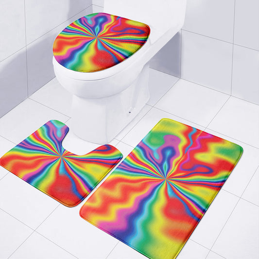 Rainbow Psychedelic Print 3 Piece Bath Mat Set