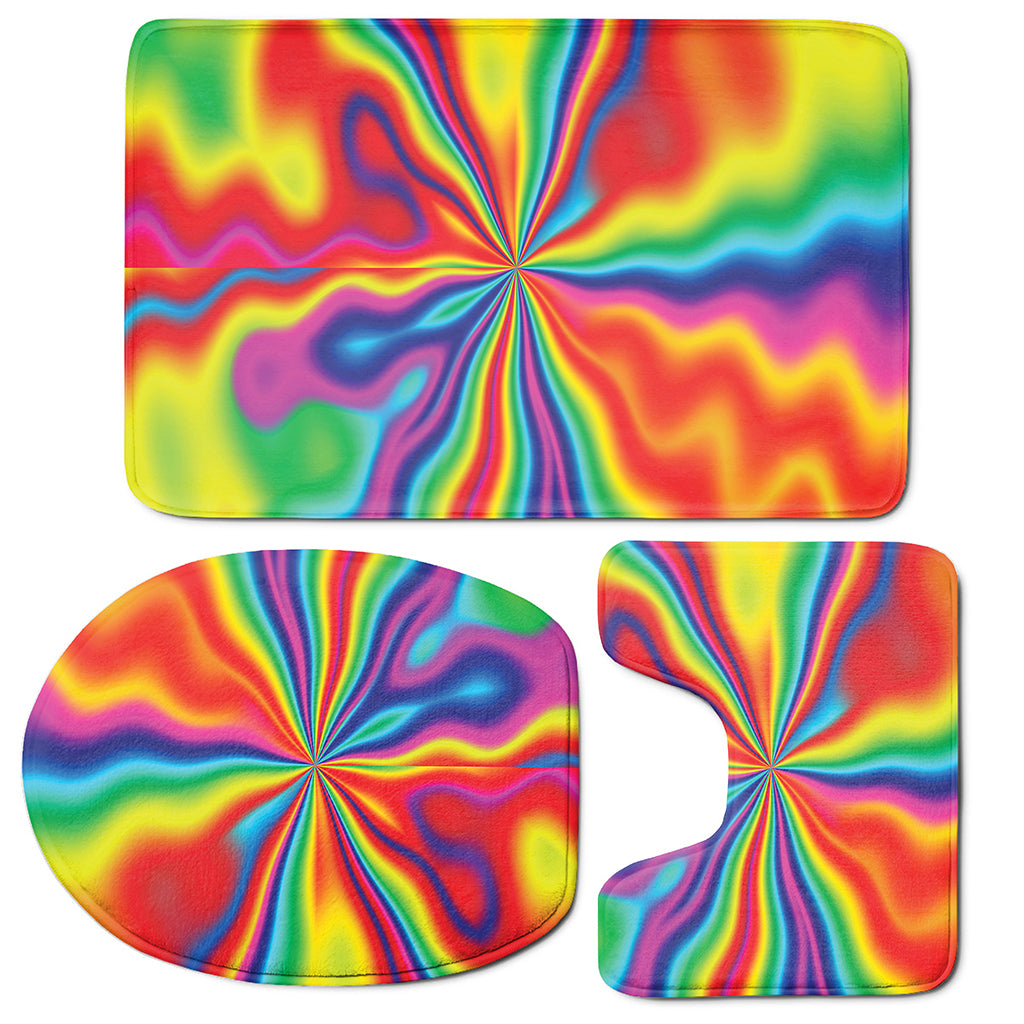 Rainbow Psychedelic Print 3 Piece Bath Mat Set
