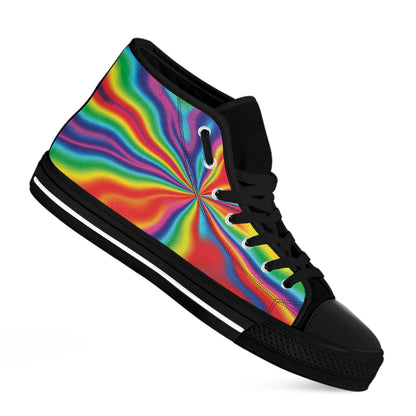 Rainbow Psychedelic Print Black High Top Shoes