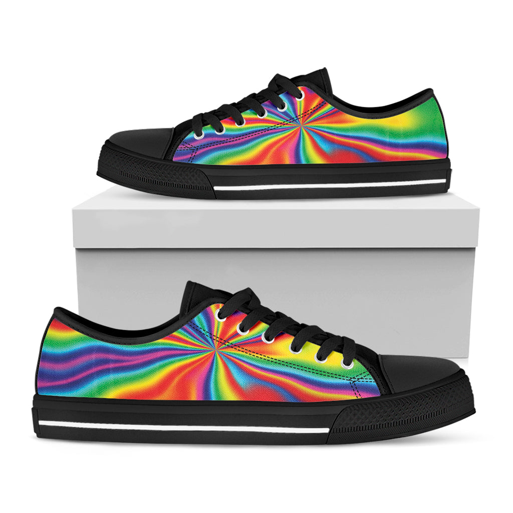 Rainbow Psychedelic Print Black Low Top Shoes