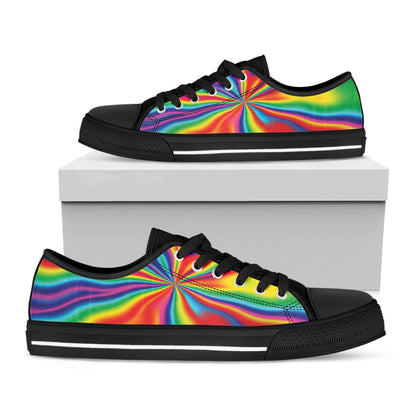 Rainbow Psychedelic Print Black Low Top Shoes