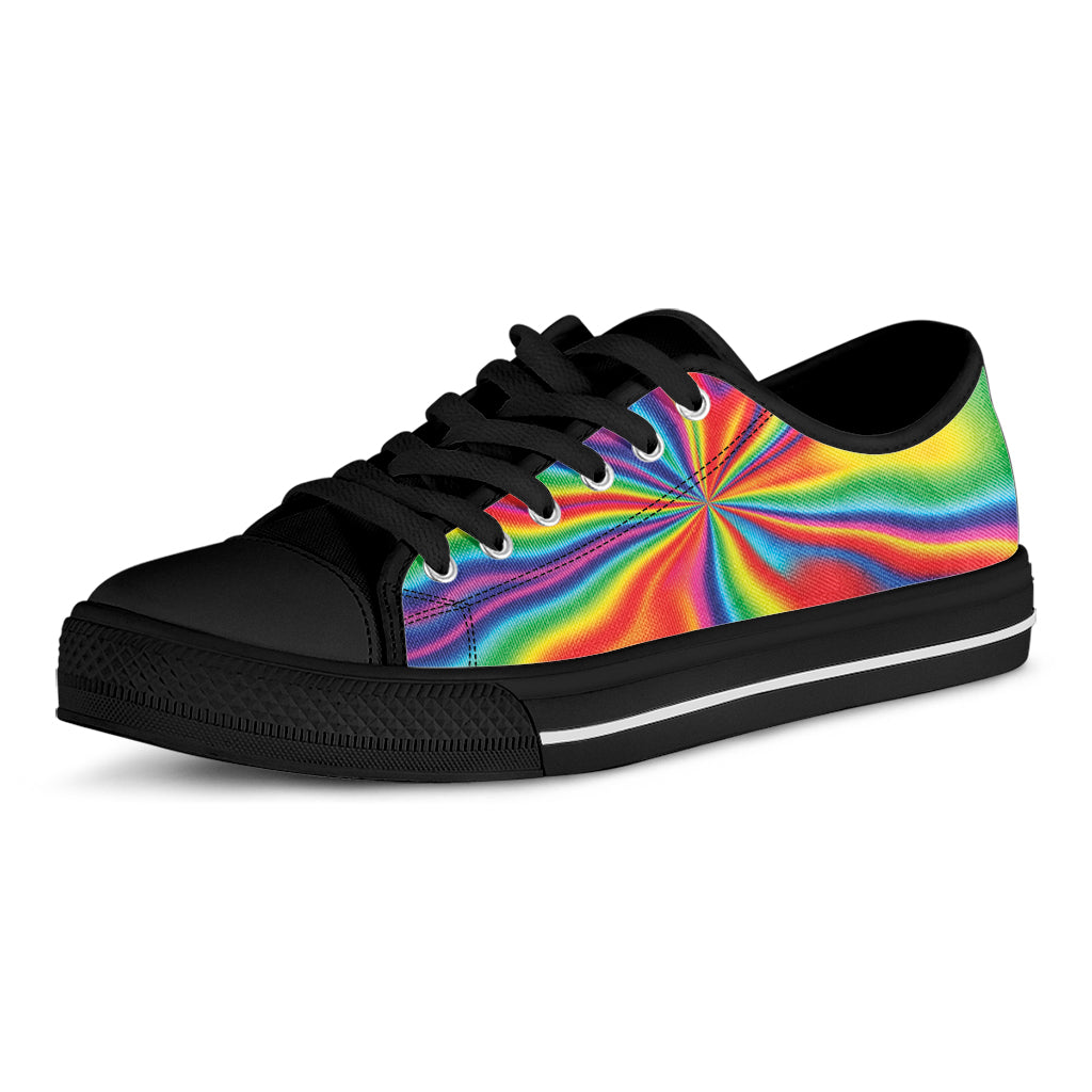 Rainbow Psychedelic Print Black Low Top Shoes