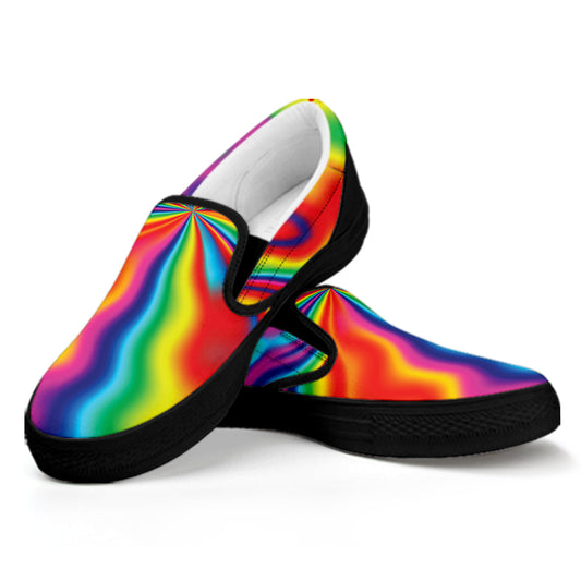 Rainbow Psychedelic Print Black Slip On Shoes