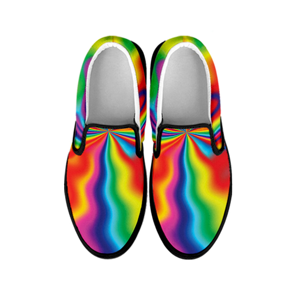 Rainbow Psychedelic Print Black Slip On Shoes