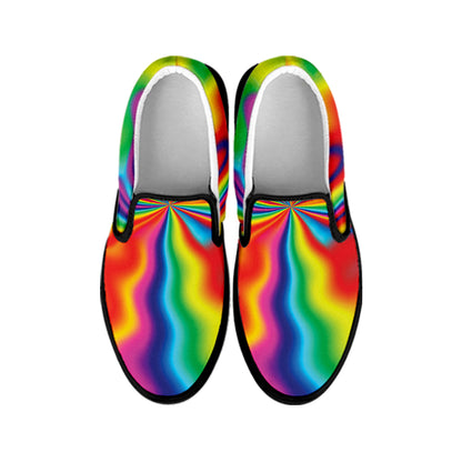 Rainbow Psychedelic Print Black Slip On Shoes