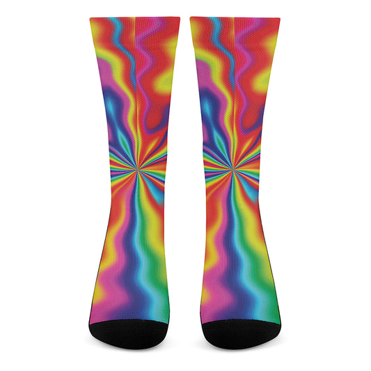 Rainbow Psychedelic Print Crew Socks