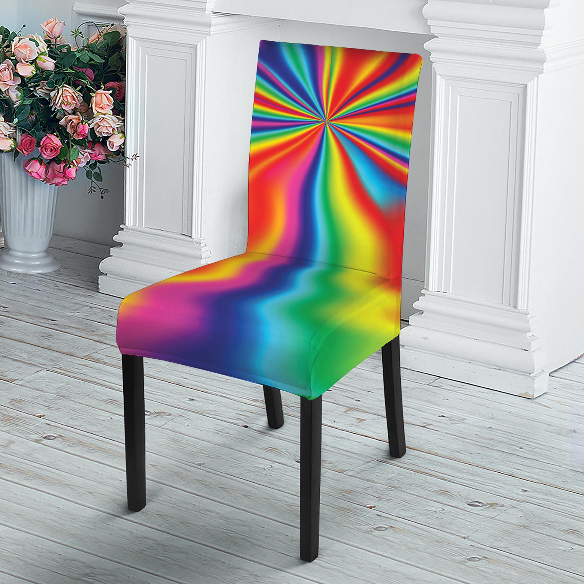 Rainbow Psychedelic Print Dining Chair Slipcover