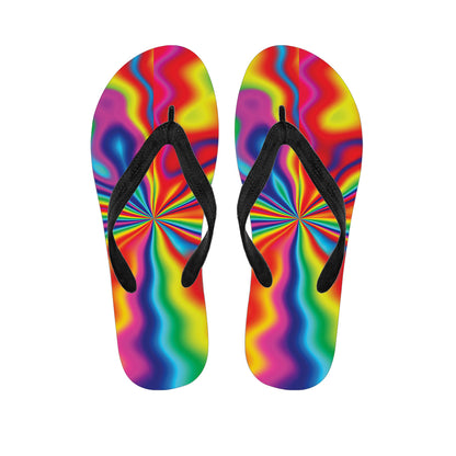 Rainbow Psychedelic Print Flip Flops
