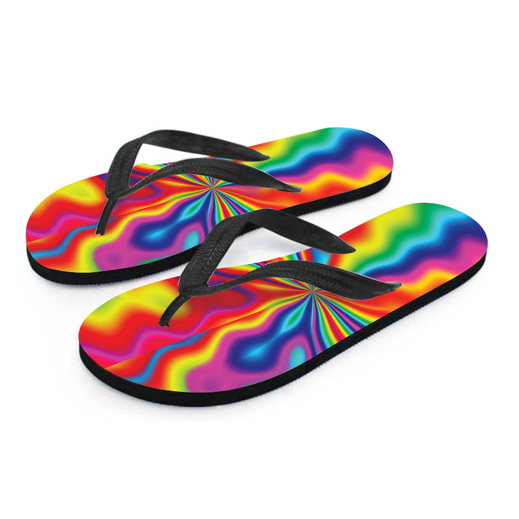 Rainbow Psychedelic Print Flip Flops