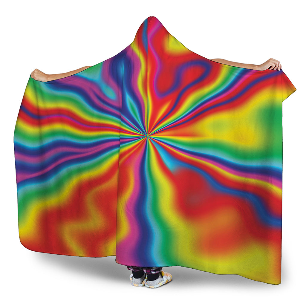 Rainbow Psychedelic Print Hooded Blanket