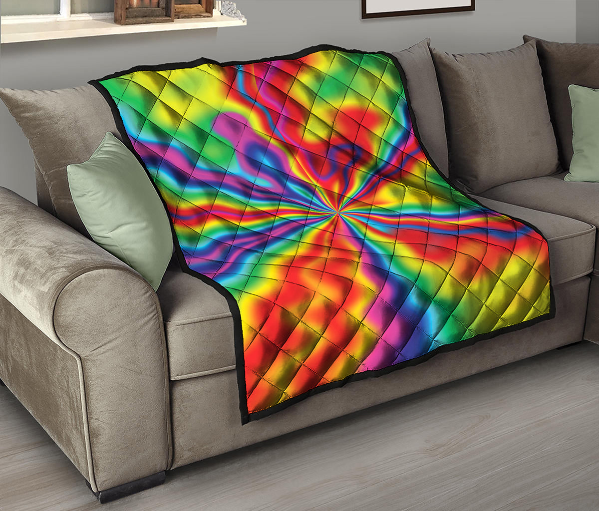 Rainbow Psychedelic Print Quilt