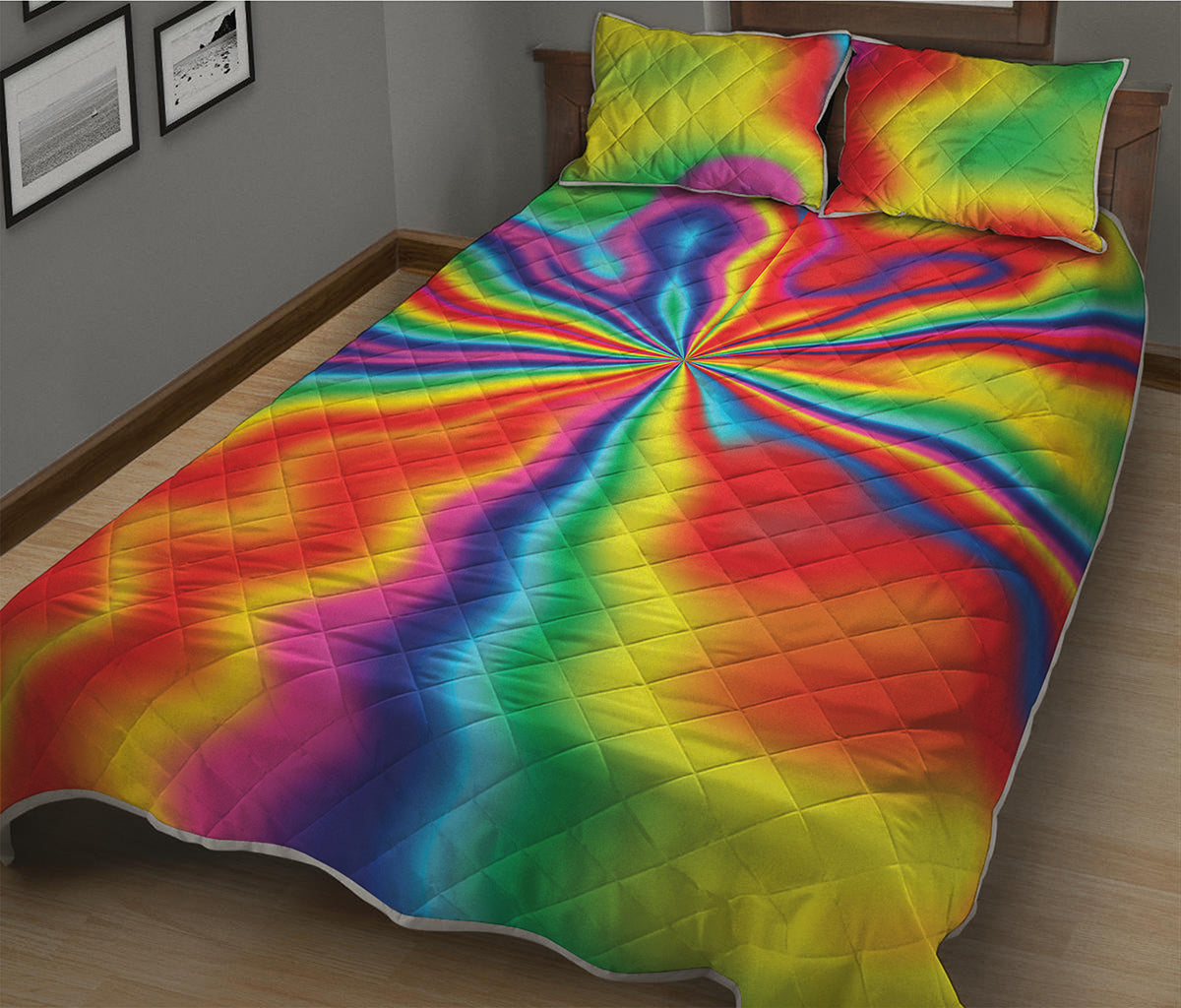 Rainbow Psychedelic Print Quilt Bed Set