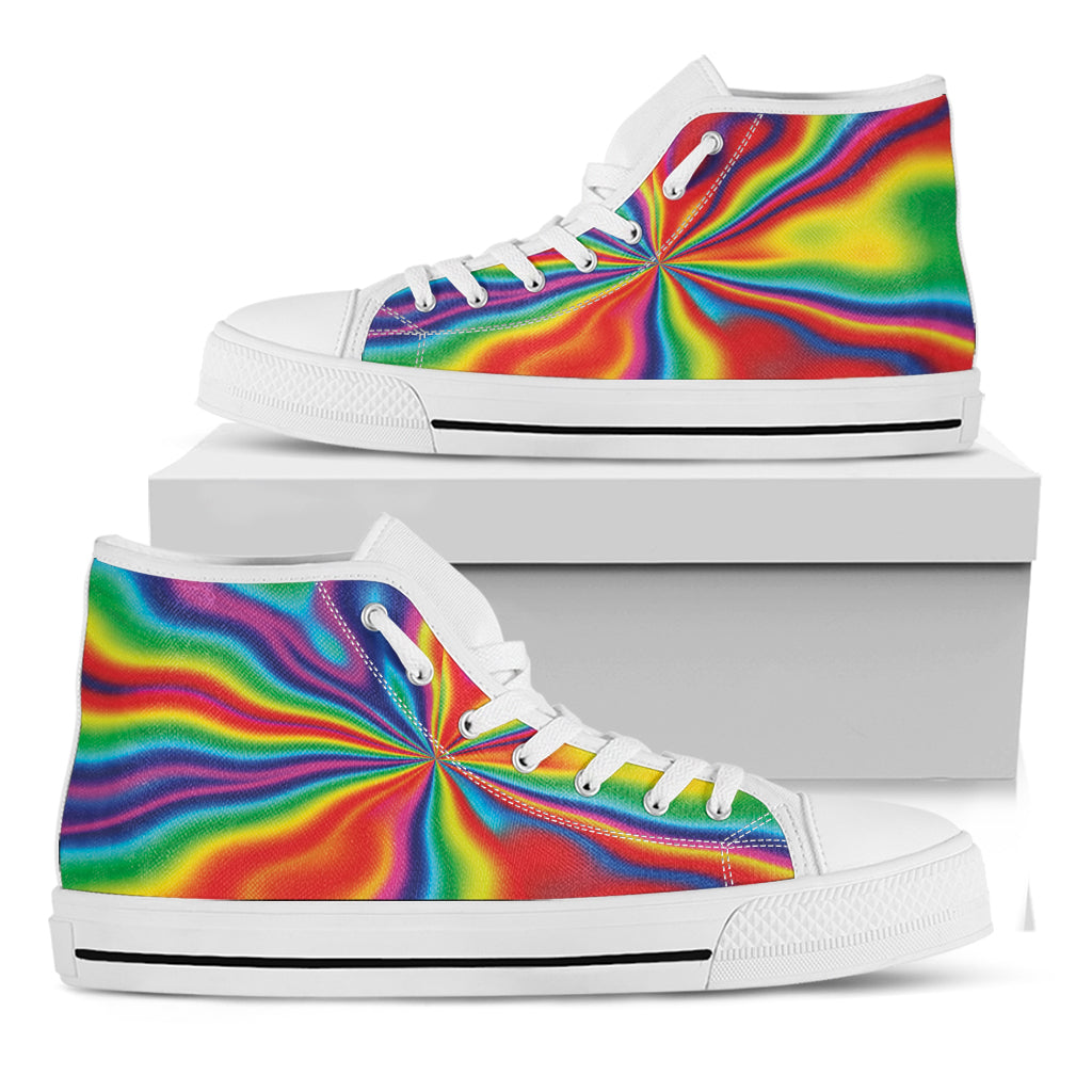 Rainbow Psychedelic Print White High Top Shoes